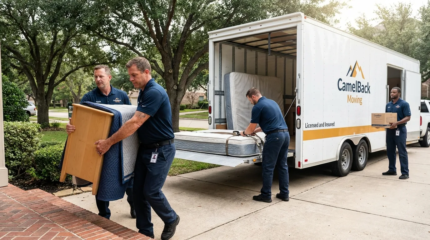 Crew loading residential truck for cross-state move from Gila Bend, AZ