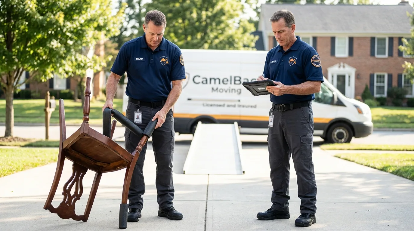 Movers inspecting furniture for damage prevention before loading in Gila Bend, AZ